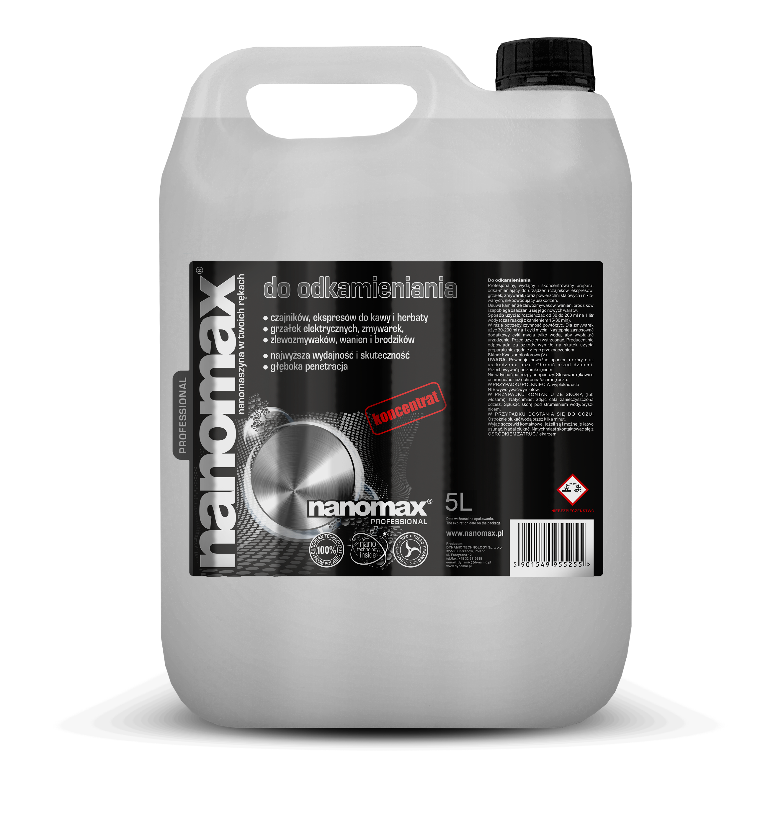 Profesjonalny odkamieniacz nanomax w dużym pojemniku 5L do zastosowań komercyjnych
