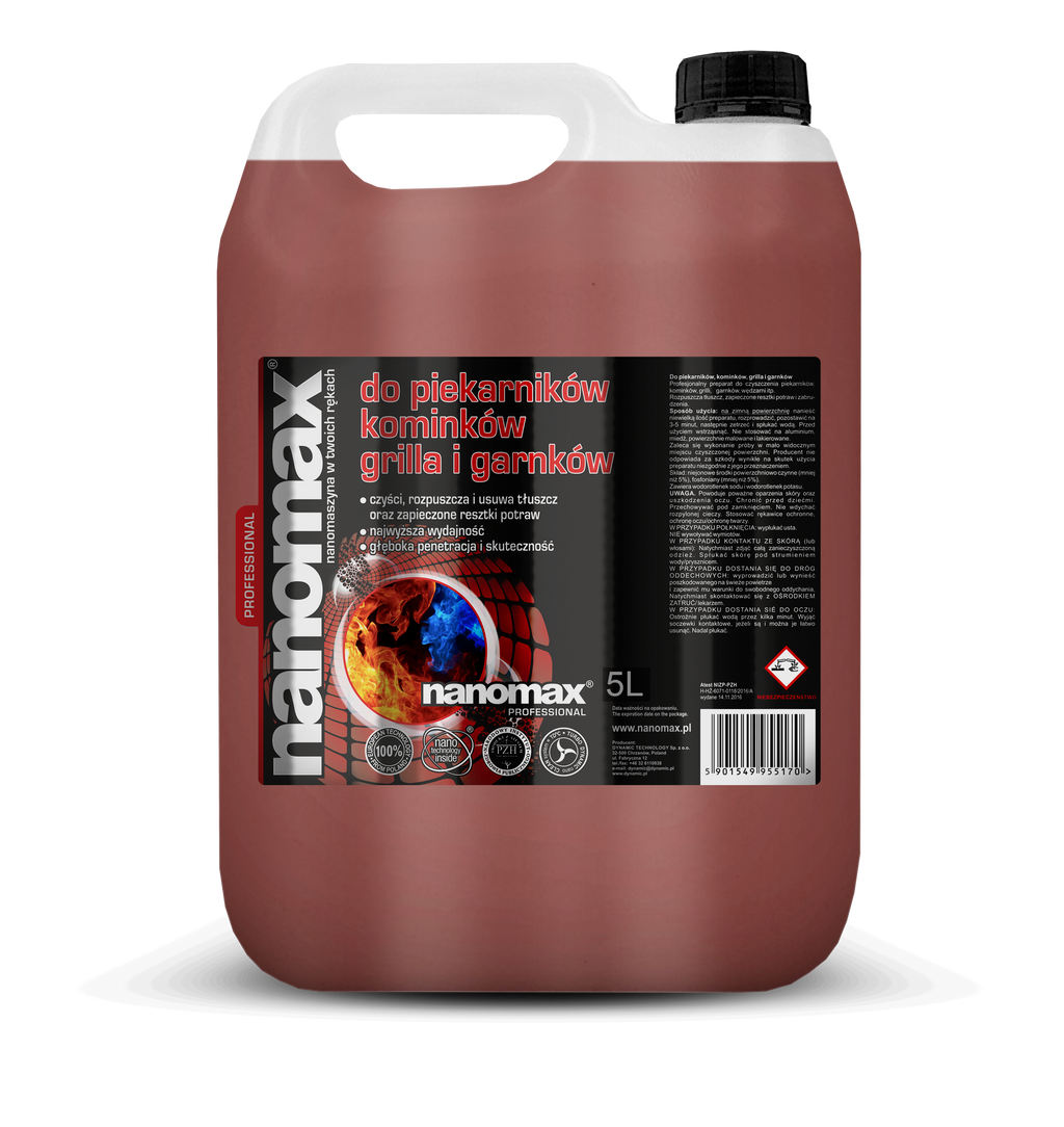 Płyn nanomax do piekarników i grilli w dużym pojemniku 5L do zastosowań profesjonalnych
