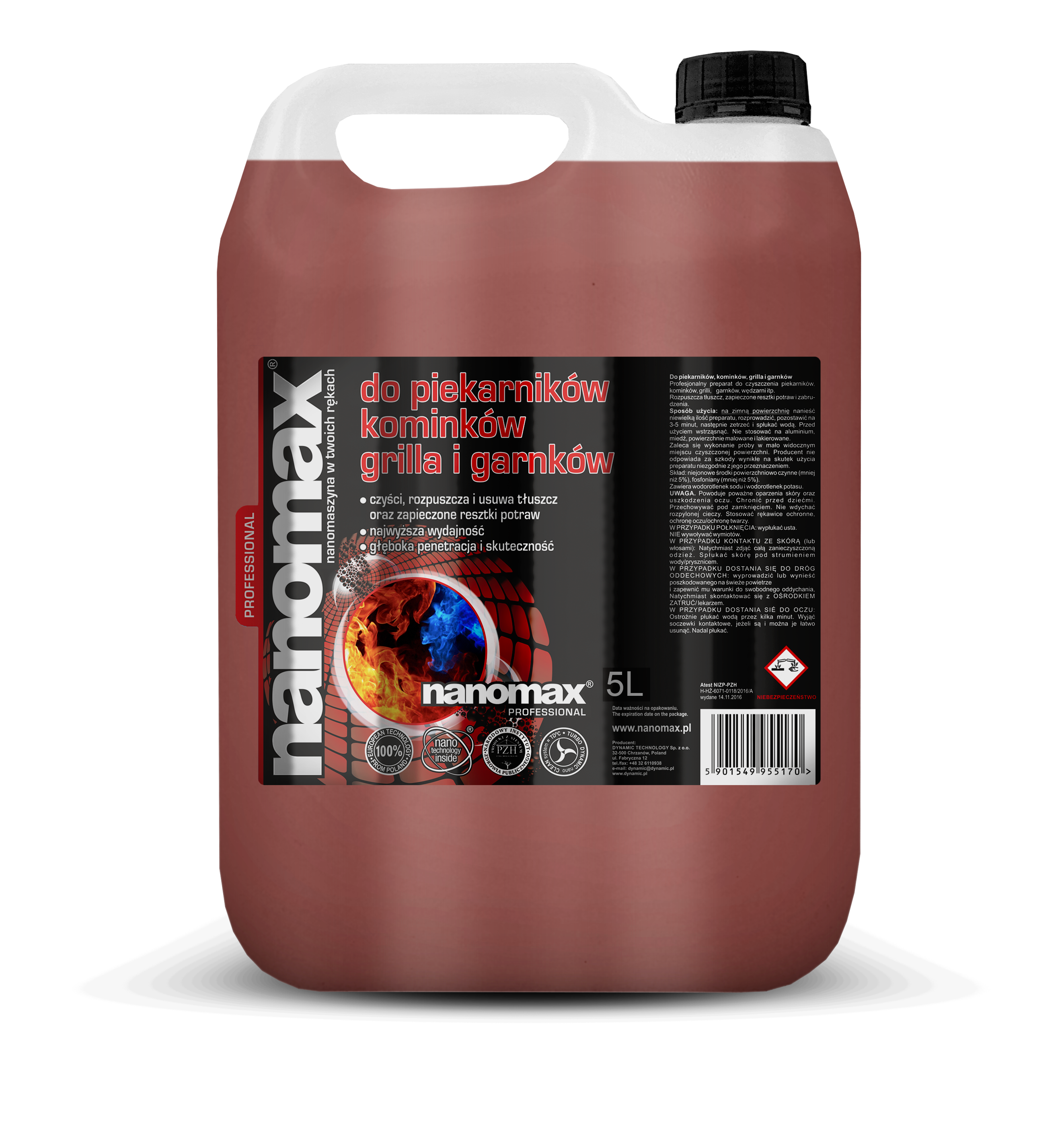 Płyn nanomax do piekarników i grilli w dużym pojemniku 5L do zastosowań profesjonalnych
