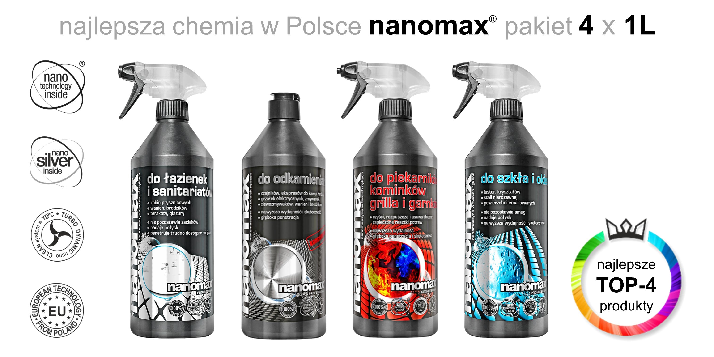 Zestaw TOP 4 – płyny do kominków, łazienek, szyb i odkamieniacz – kompleksowa czystość