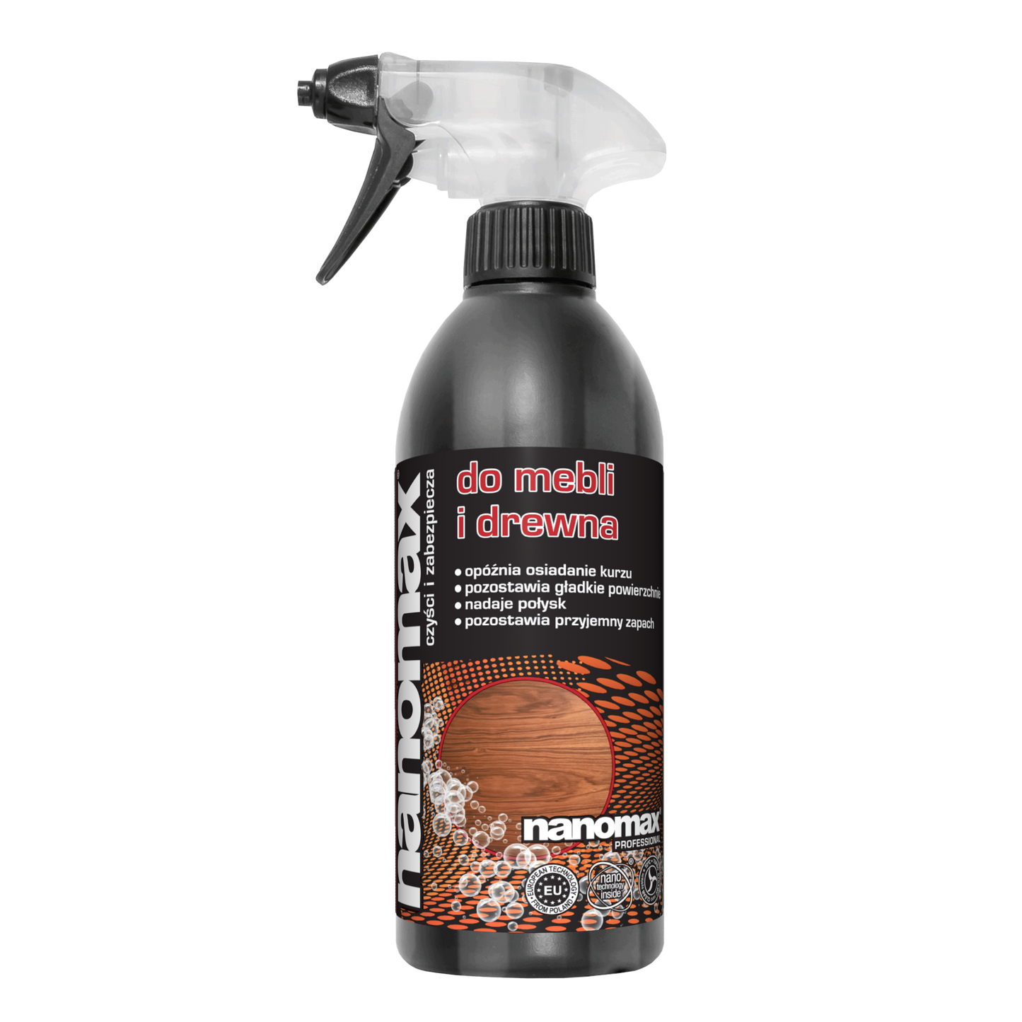 Płyn nanomax do czyszczenia i pielęgnacji mebli drewnianych w butelce 500ml z aplikatorem
