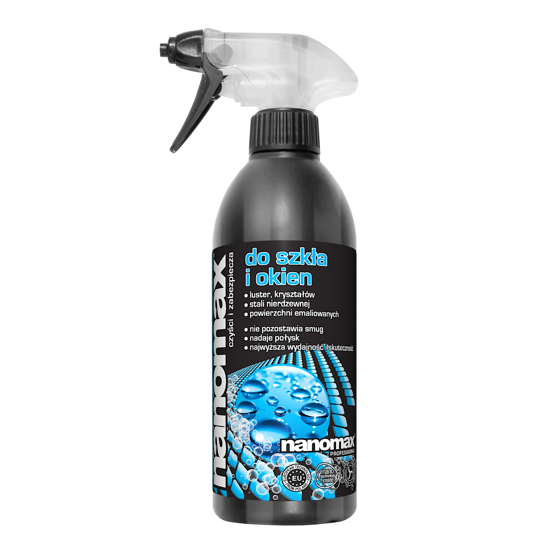 Płyn nanomax do czyszczenia szkła i okien w butelce 500ml z aplikatorem
