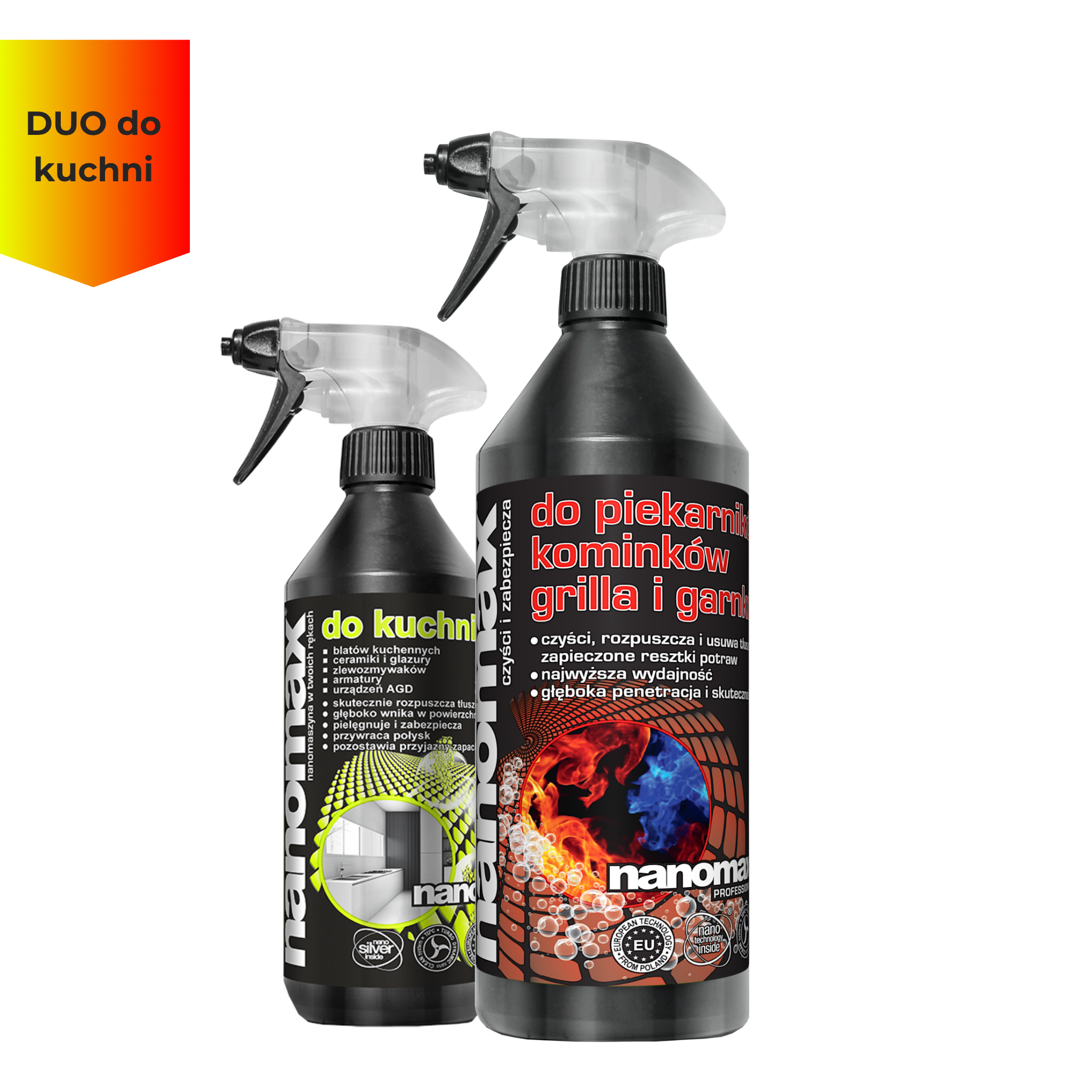 Zestaw DUO do kuchni nanomax® – płyn do piekarnika i odtłuszczacz do blatów, okapu i kuchni bez szorowania