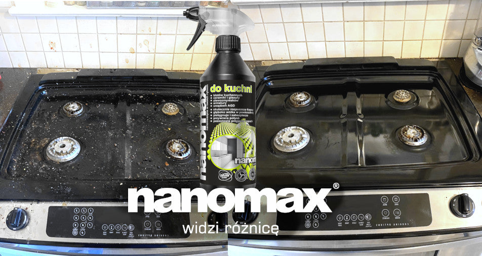 Efekt czyszczenia kuchni nanomax - przed i po usunięciu tłuszczu z blatu