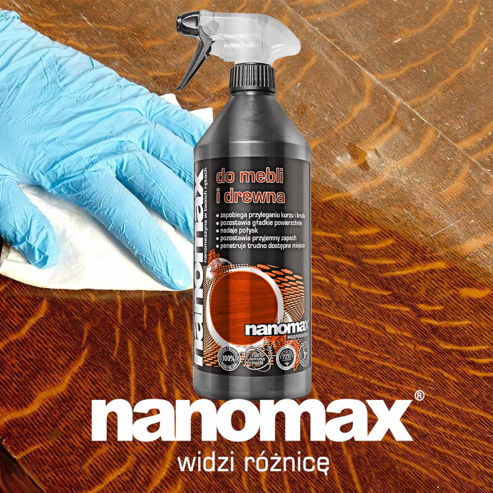 Efekt czyszczenia mebli nanomax - nabłyszczony blat drewniany bez odcisków
