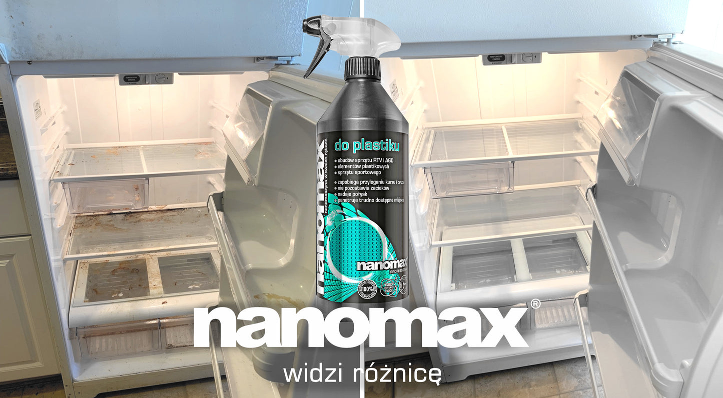 Efekt czyszczenia plastiku płynem nanomax - porównanie przed i po na powierzchni z tworzywa sztucznego
